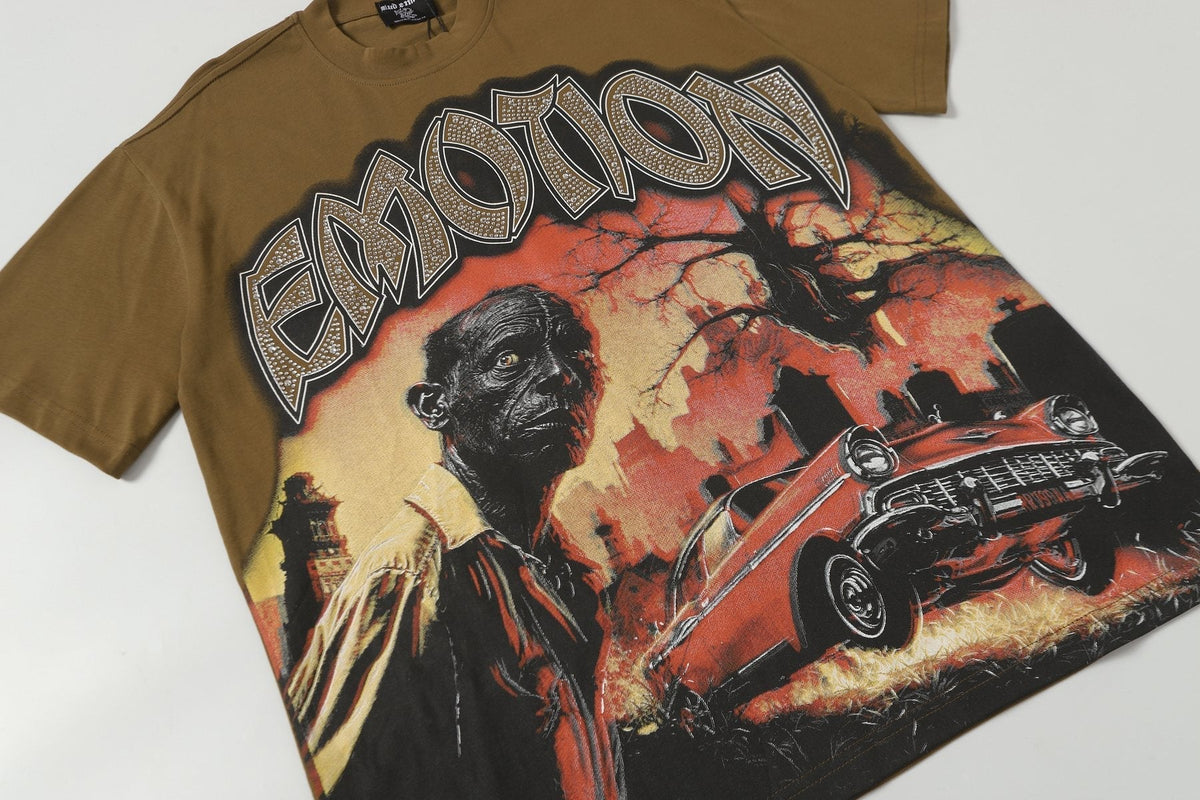 MIXED EMOTION Olive Brown Graphic T-Shirt ¡ª front