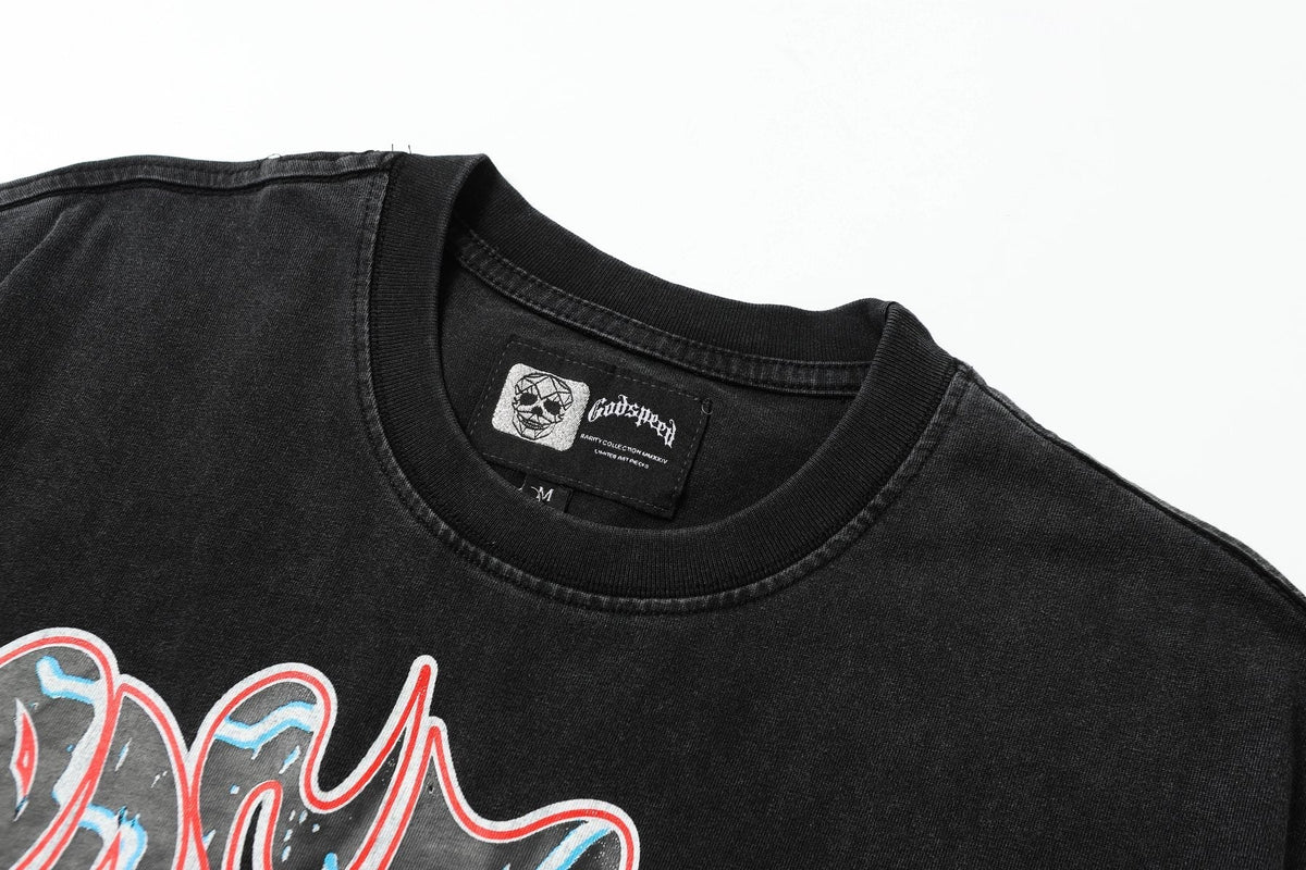 Godspeed Washed Black Rock Graphic T-Shirt ¡ª neck_label
