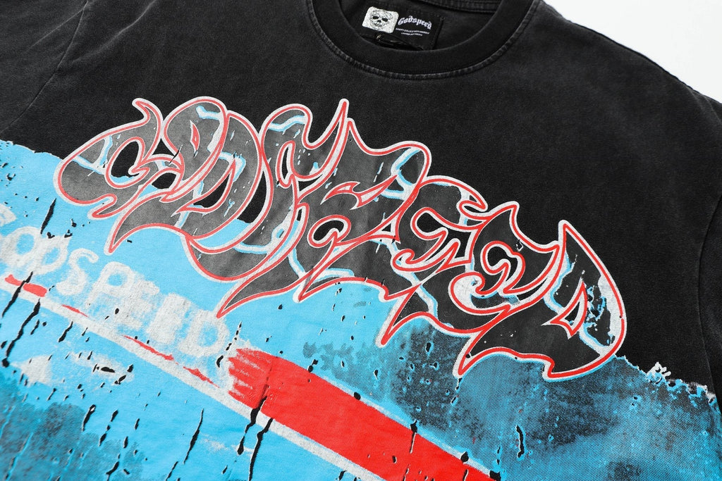 Godspeed Washed Black Rock Graphic T-Shirt ¡ª detail