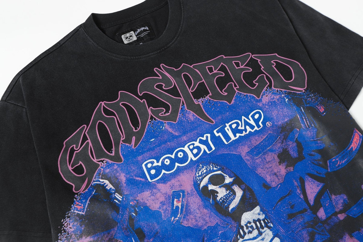 Godspeed Booby Trap Washed Black Graphic T-Shirt ¡ª detail
