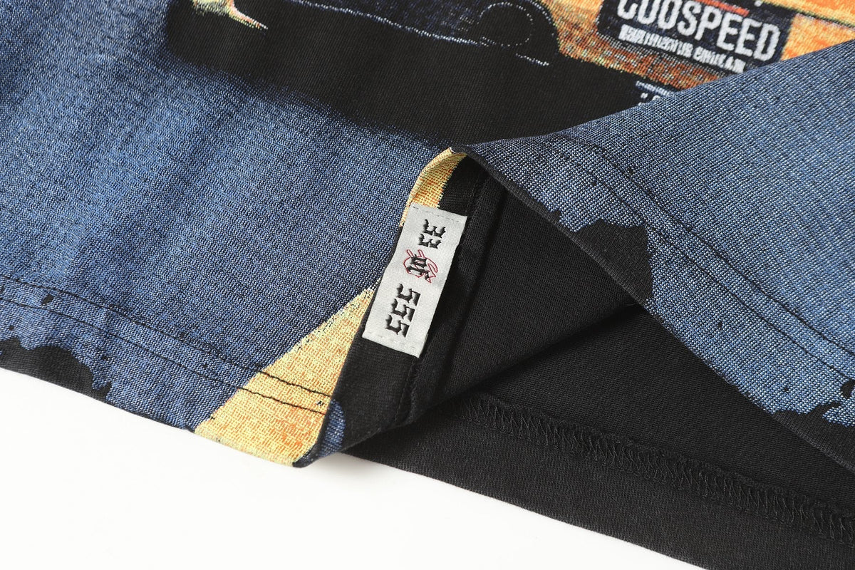 Godspeed Washed Black Racing Car Graphic T-Shirt ¡ª fabric_closeup