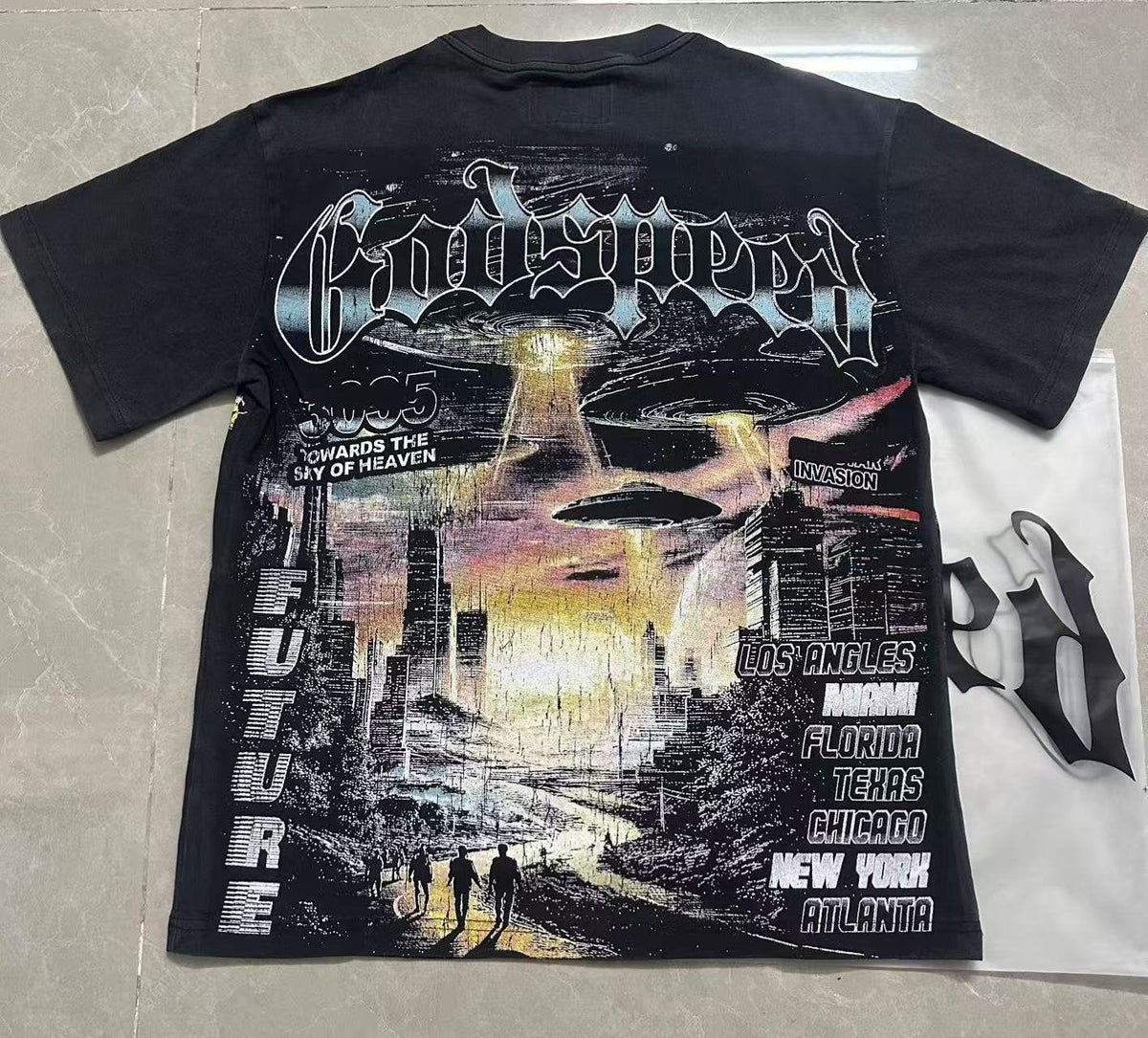 Godspeed Skull & City Back Graphic T-Shirt ¡ª context