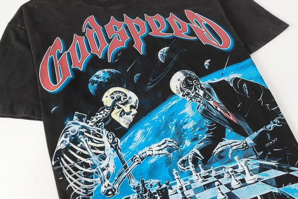 Godspeed Skeleton Chess Graphic T-Shirt ¡ª detail