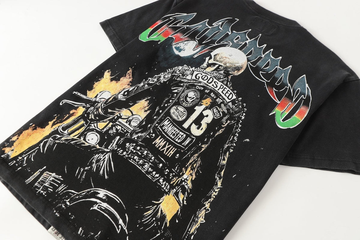 Godspeed Motorcycle Graphic Washed T-Shirt ¡ª detail