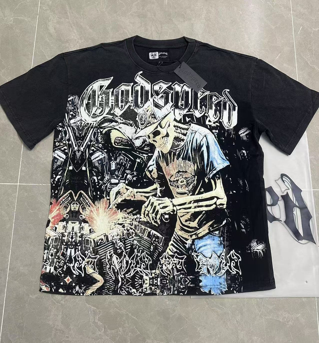 Godspeed No Pain No Gain Washed Black Graphic T-Shirt ¡ª front
