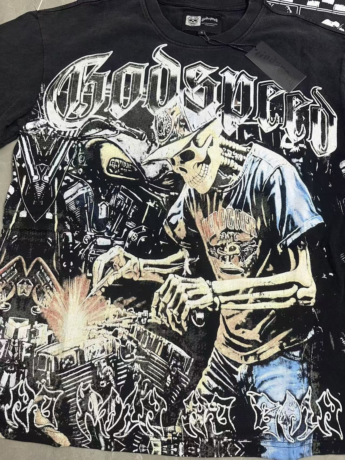 Godspeed No Pain No Gain Washed Black Graphic T-Shirt ¡ª detail