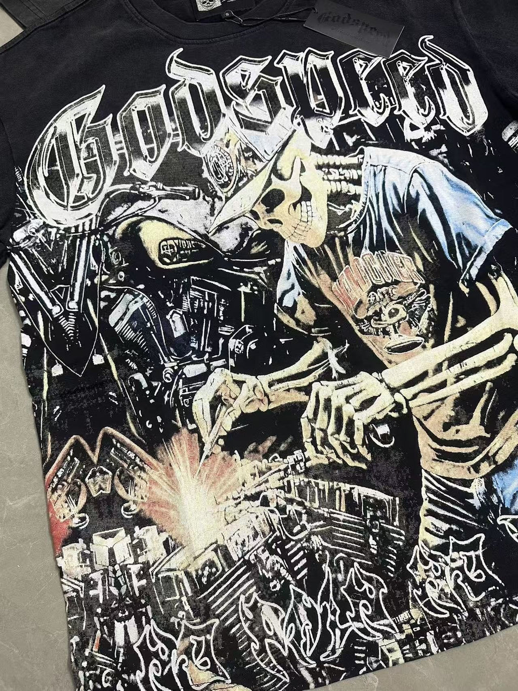 Godspeed No Pain No Gain Washed Black Graphic T-Shirt ¡ª detail