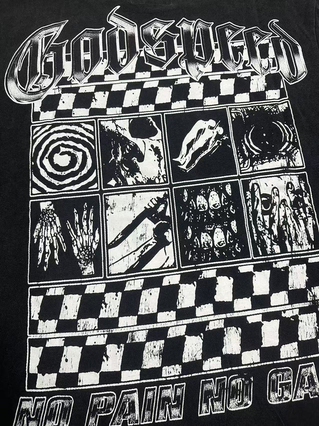 Godspeed No Pain No Gain Washed Black Graphic T-Shirt ¡ª detail