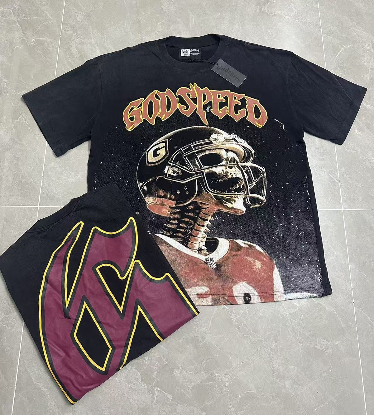 Godspeed Football Skeleton Graphic T-Shirt ¡ª context