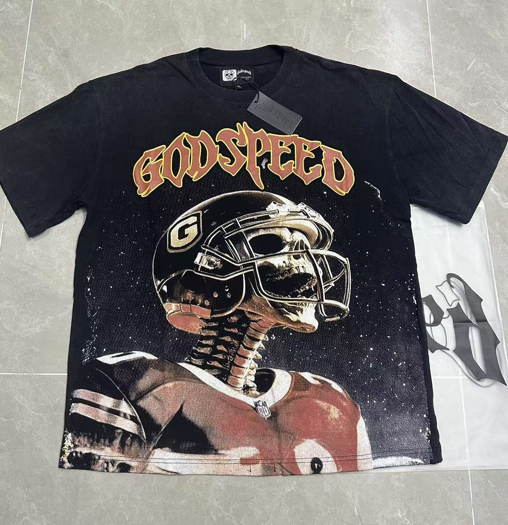 Godspeed Football Skeleton Graphic T-Shirt ¡ª front