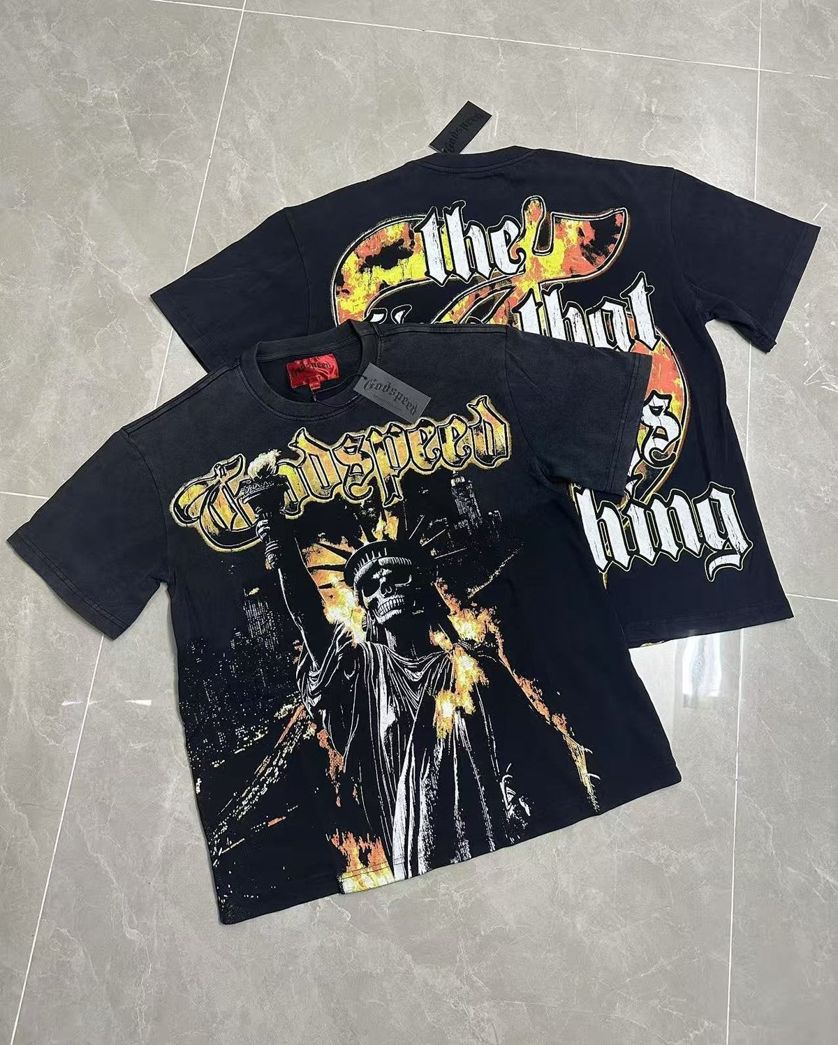Godspeed Washed Black Statue Graphic T-Shirt ¡ª context