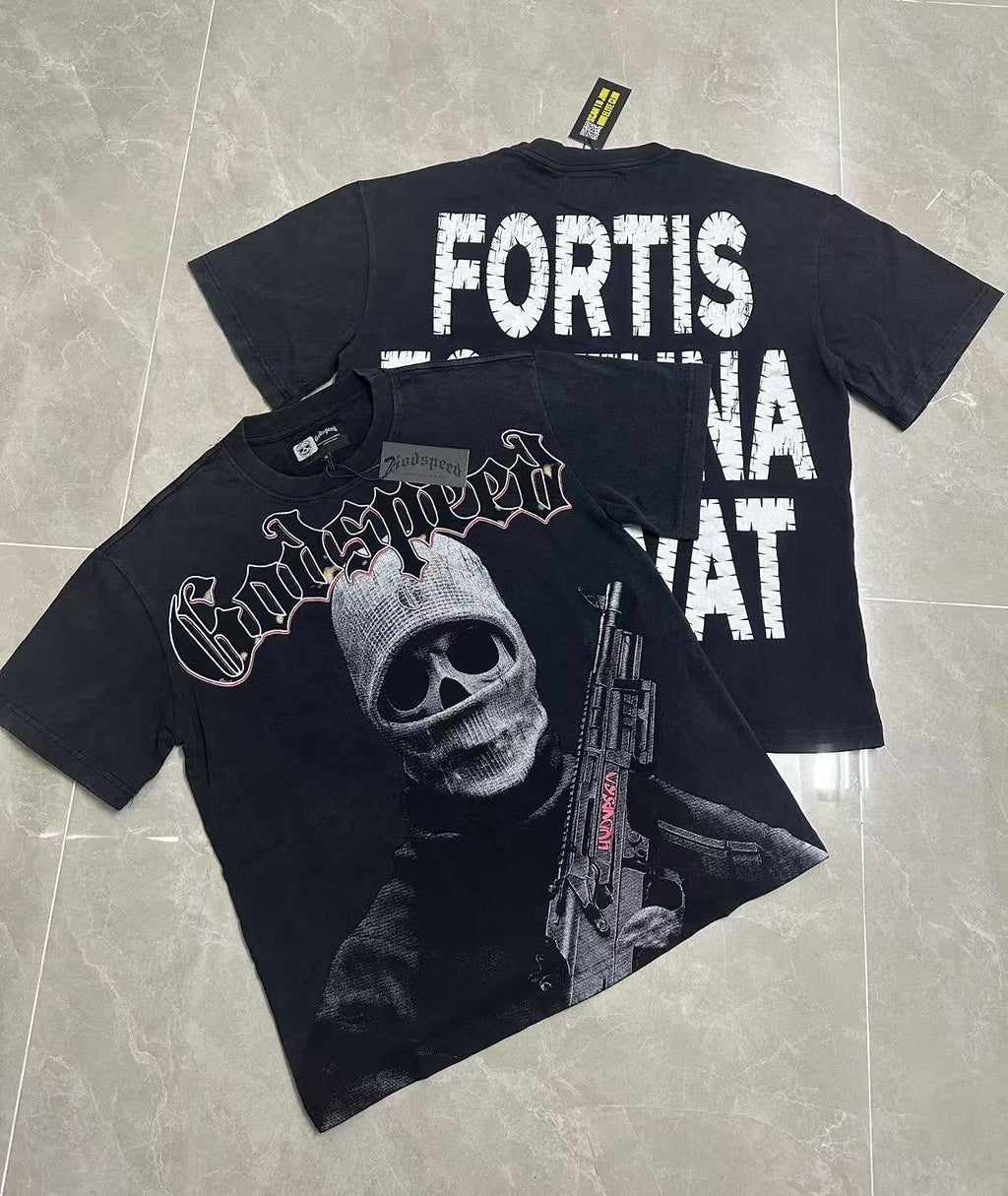 Godspeed Fortis Fortuna Washed Black Graphic T-Shirt ¡ª comparison