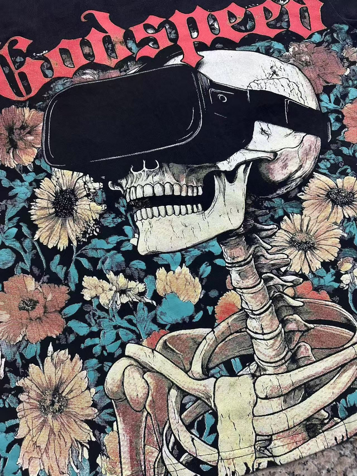 Godspeed Washed Black Rock Graphic T-Shirt ¡ª fabric_closeup