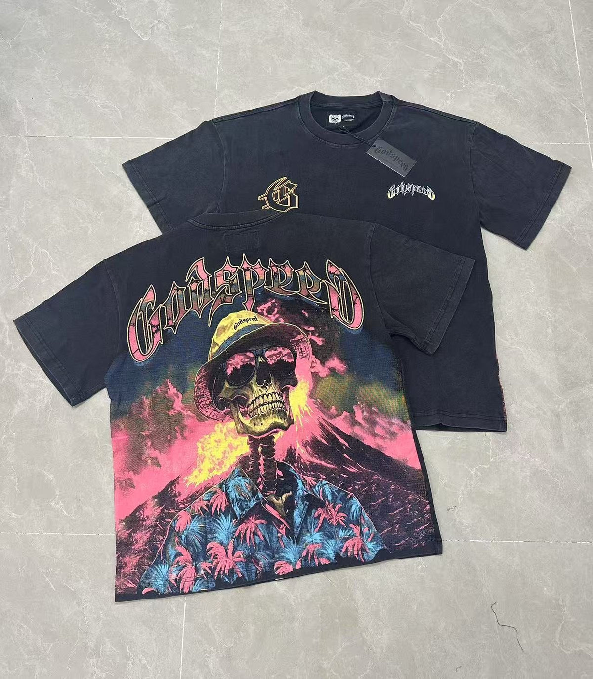 Godspeed Washed Black Skull Graphic T-Shirt ¡ª context