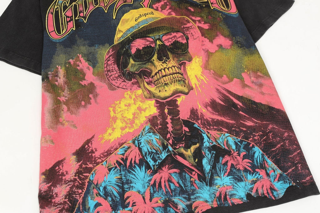 Godspeed Washed Black Skull Graphic T-Shirt ¡ª detail