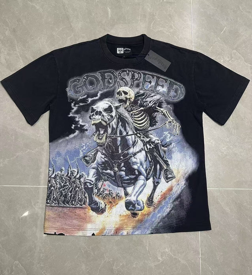 Godspeed Skeleton Horse Washed Black Graphic T-Shirt ¡ª front