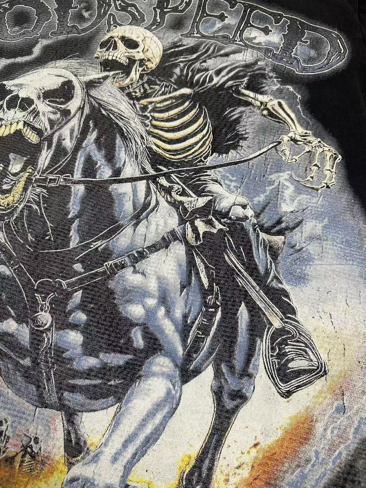 Godspeed Skeleton Horse Washed Black Graphic T-Shirt ¡ª fabric_closeup