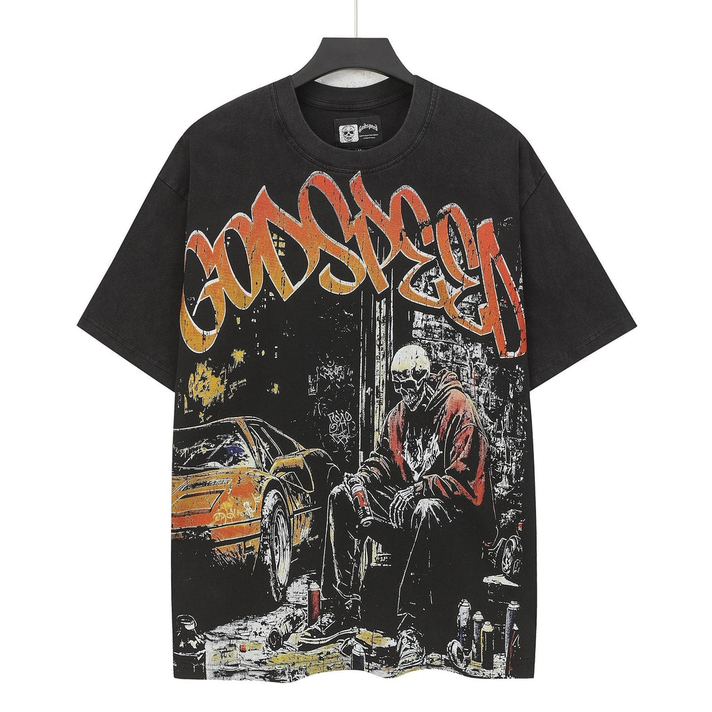 Godspeed Street Graffiti Skeleton Car Graphic T-Shirt ¡ª hero