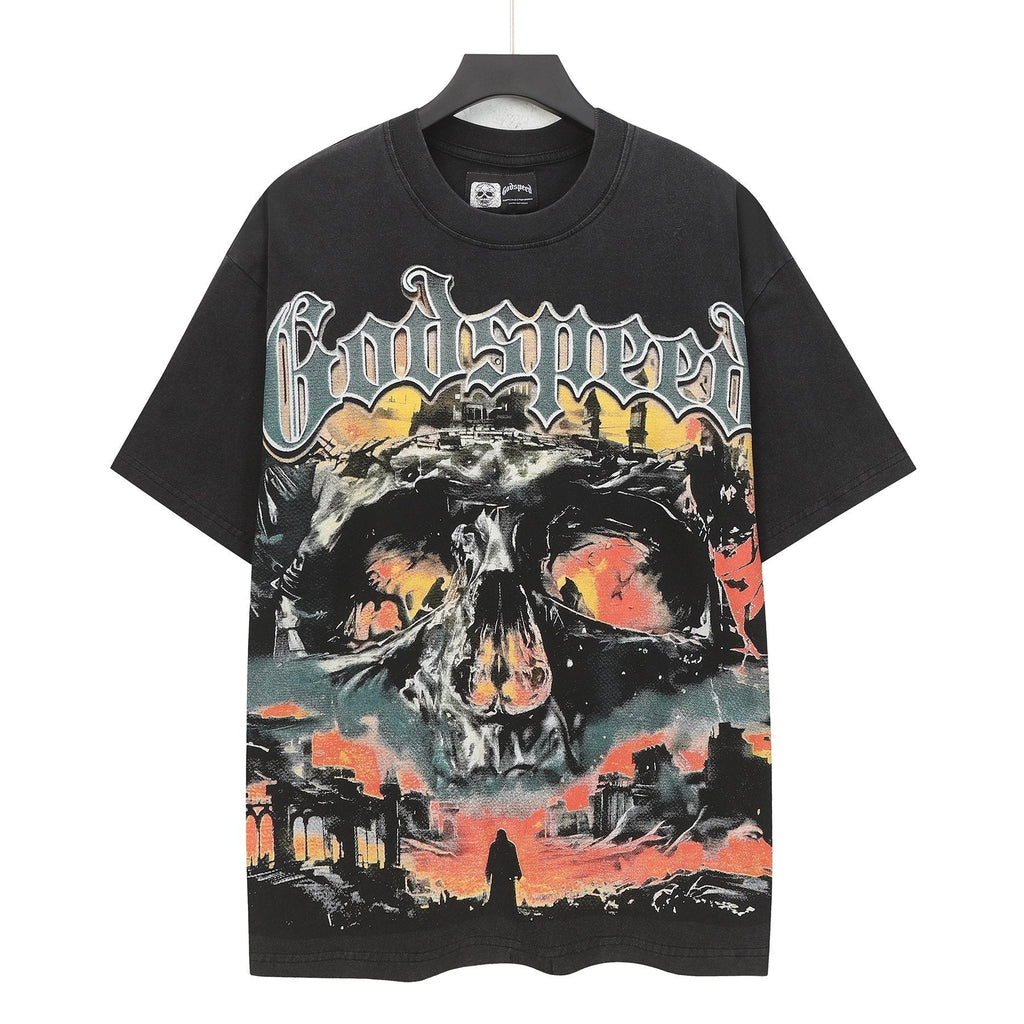 Godspeed Washed Black Skull Graphic T-Shirt ¡ª hero