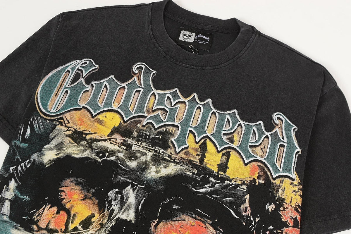 Godspeed Washed Black Skull Graphic T-Shirt ¡ª detail