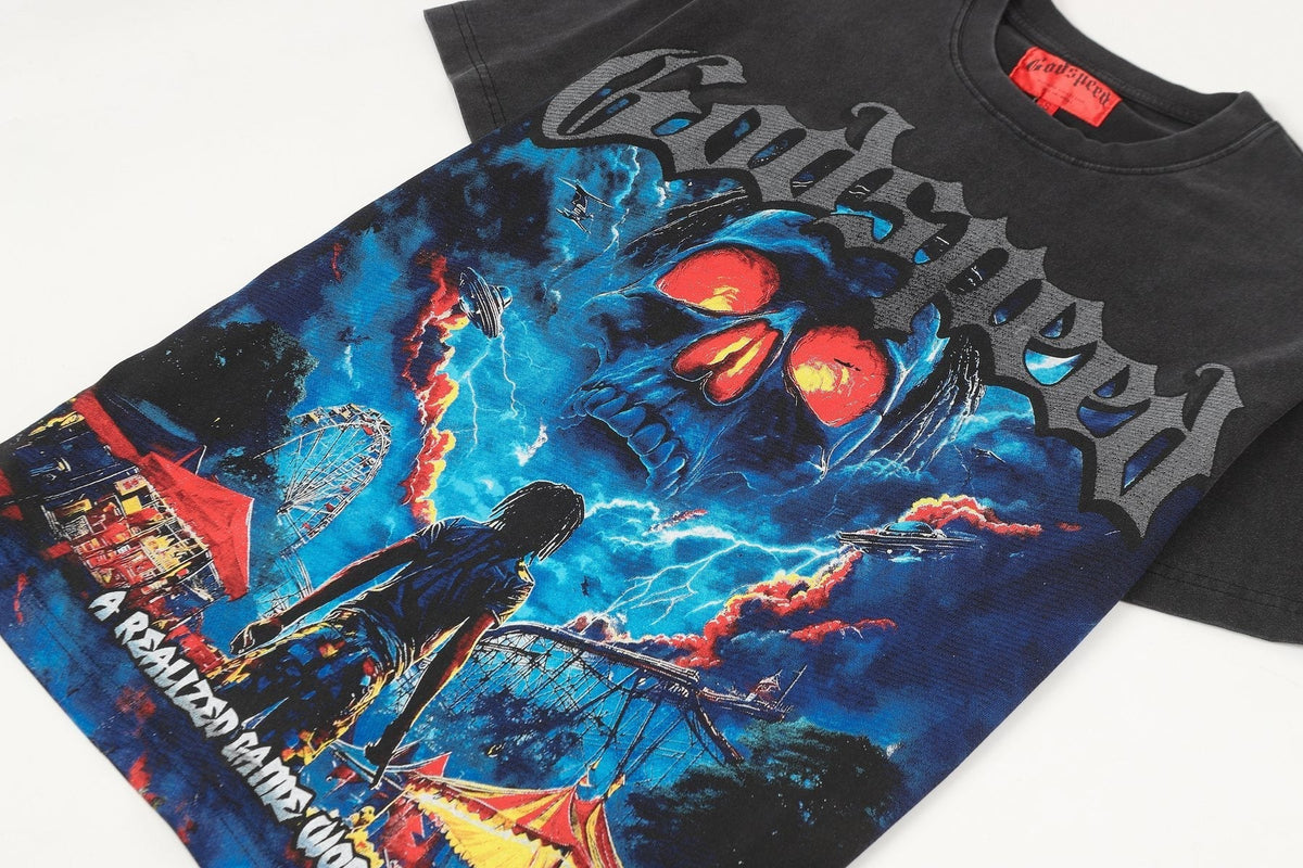 Godspeed Skull Graphic Washed Black T-Shirt ¡ª detail