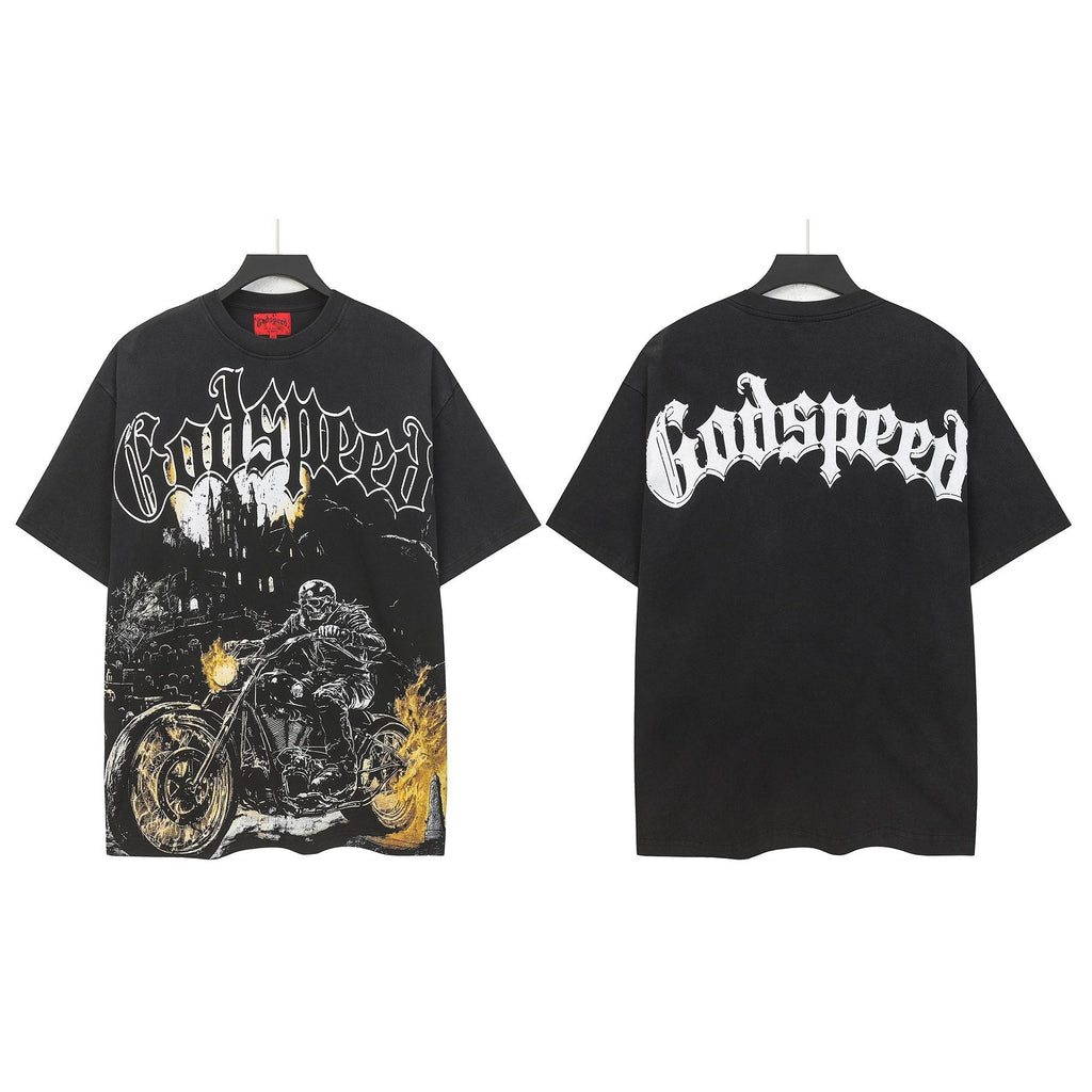 Godspeed Washed Black Motorcycle Graphic T-Shirt ¡ª front