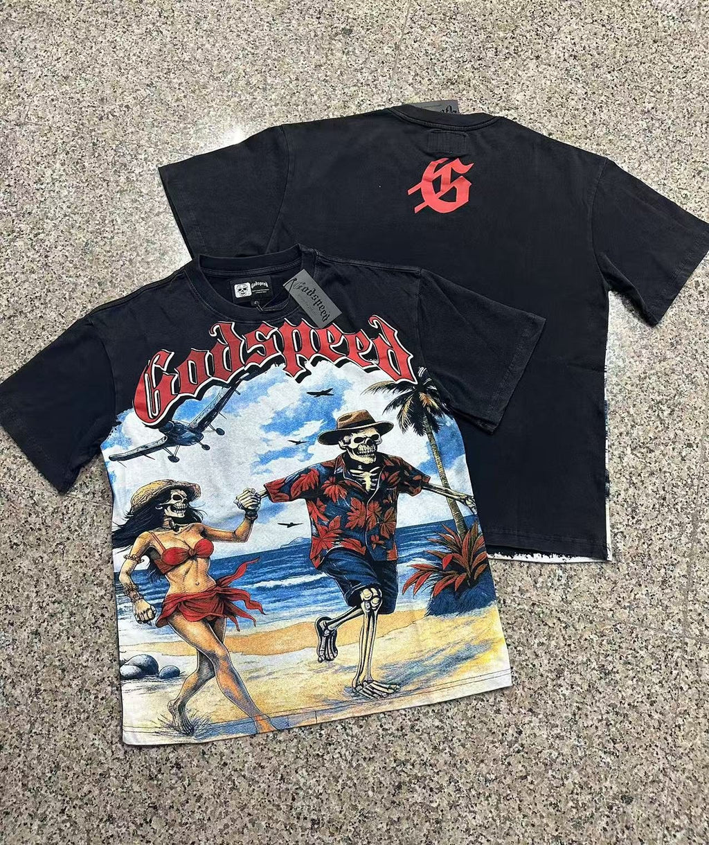 Godspeed Beach Skeleton Graphic T-Shirt ¡ª context