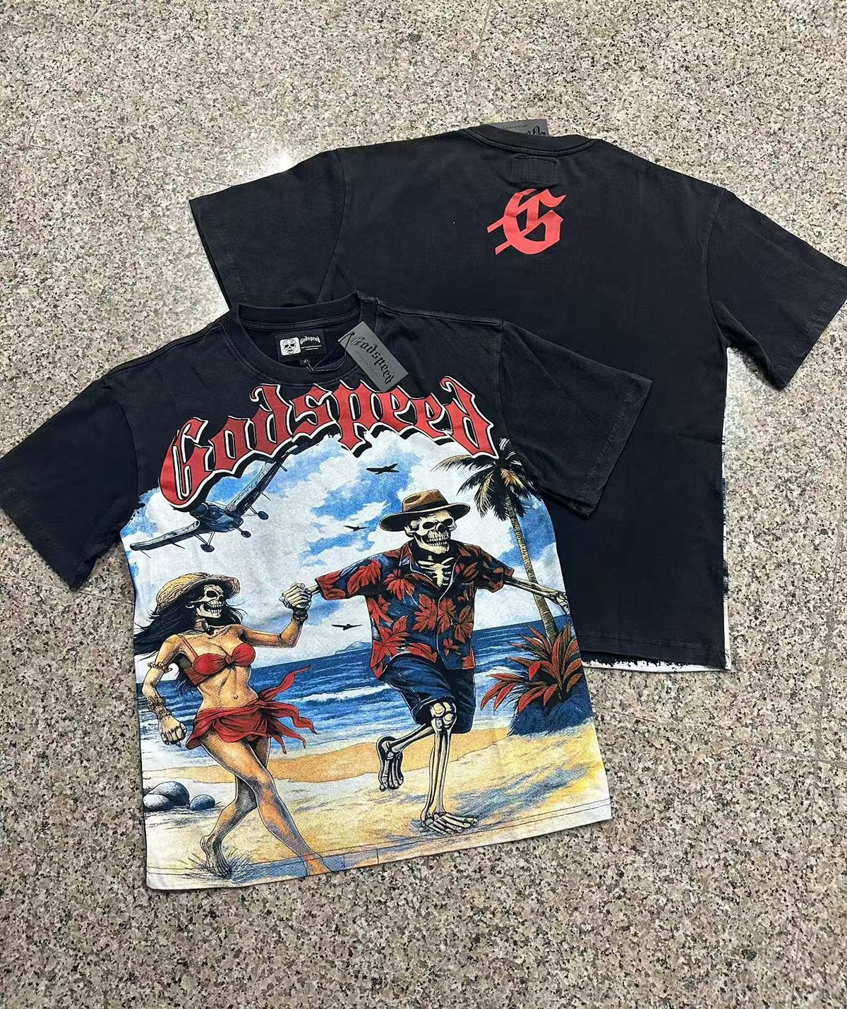 Godspeed Beach Skeleton Graphic T-Shirt ¡ª context
