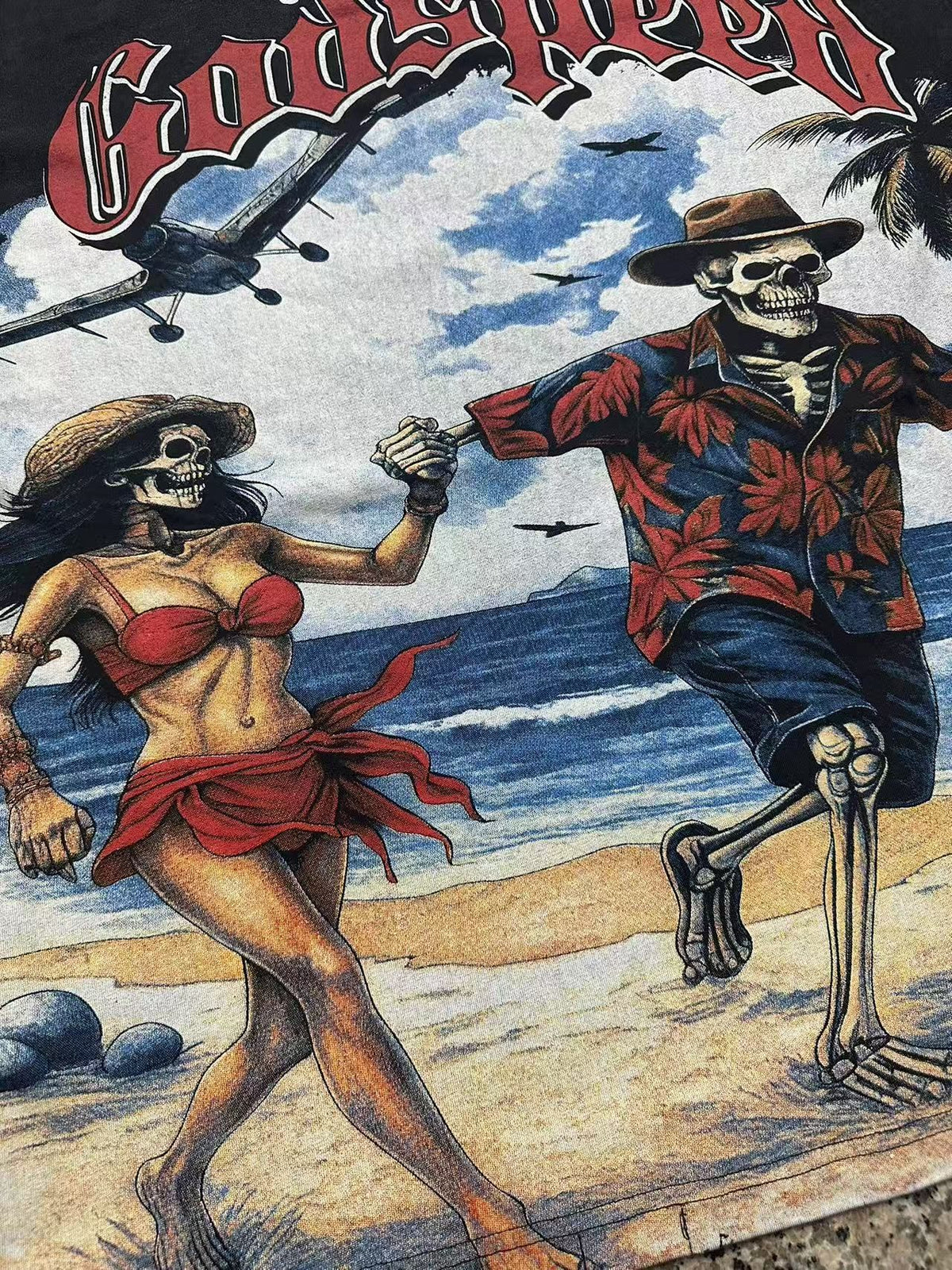 Godspeed Beach Skeleton Graphic T-Shirt ¡ª detail