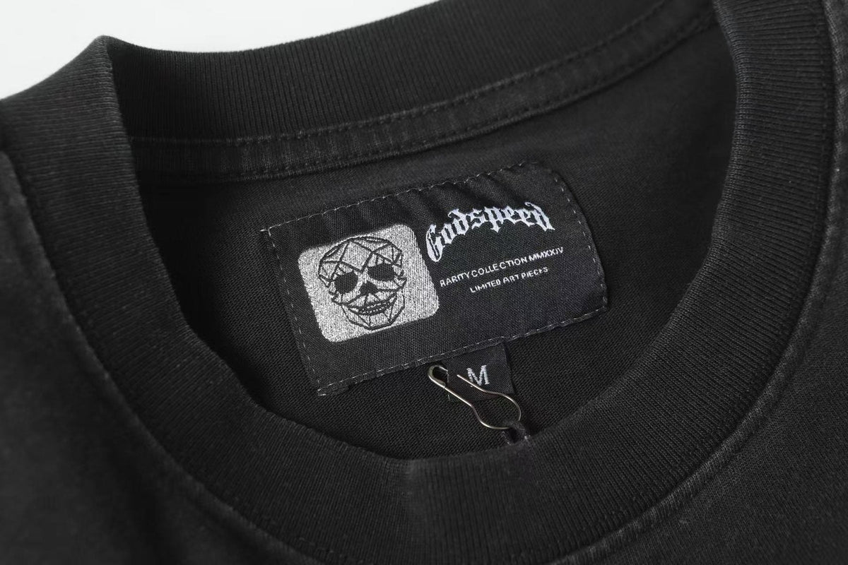 Godspeed Washed Black Car & Sun-Eye Graphic T-Shirt ¡ª neck_label