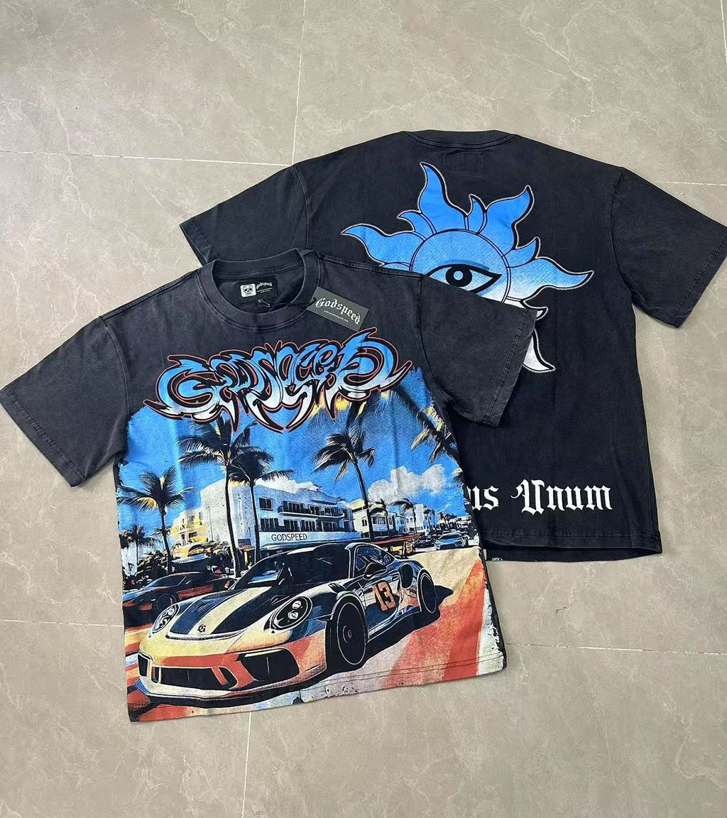 Godspeed Washed Black Car & Sun-Eye Graphic T-Shirt ¡ª comparison
