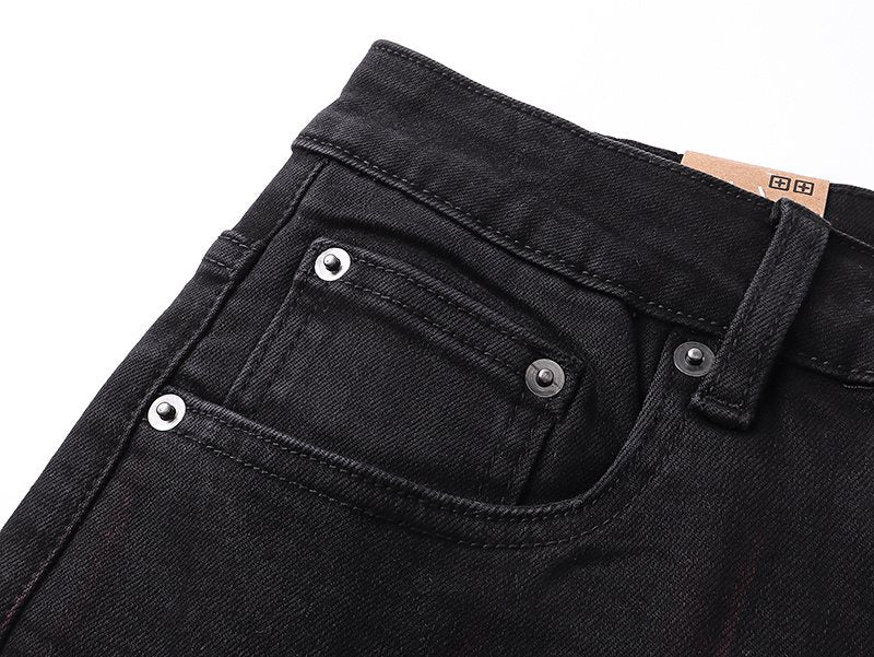 Ksubi Black Slim Tapered Jeans with Red Accents ¡ª detail