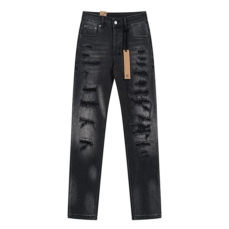 Ksubi Black Washed Distressed Slim Tapered Jeans ¡ª front