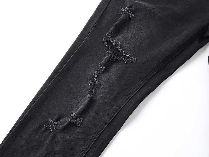 Ksubi Black Distressed Slim Tapered Jeans ¡ª detail