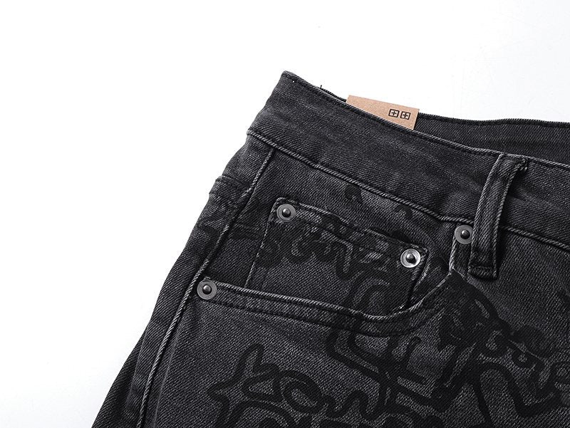 Ksubi Black Tonal Graphic Slim Tapered Jeans ¡ª detail
