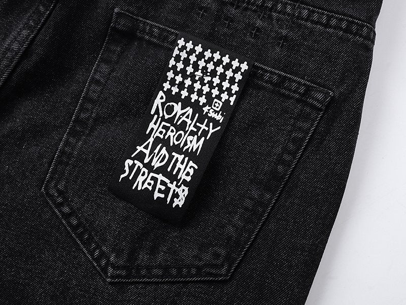 Ksubi Black Distressed Cross Embroidered Straight-Leg Jeans ¡ª detail