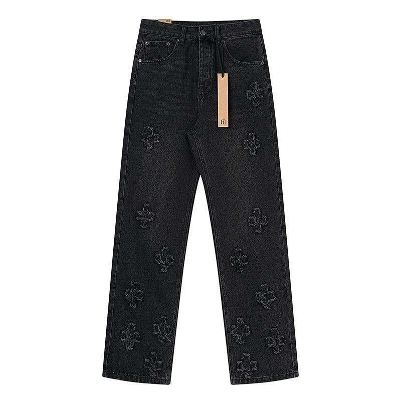 Ksubi Black Distressed Cross Embroidered Straight-Leg Jeans ¡ª hero