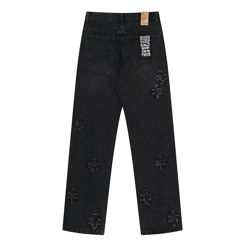 Ksubi Black Distressed Cross Embroidered Straight-Leg Jeans ¡ª back