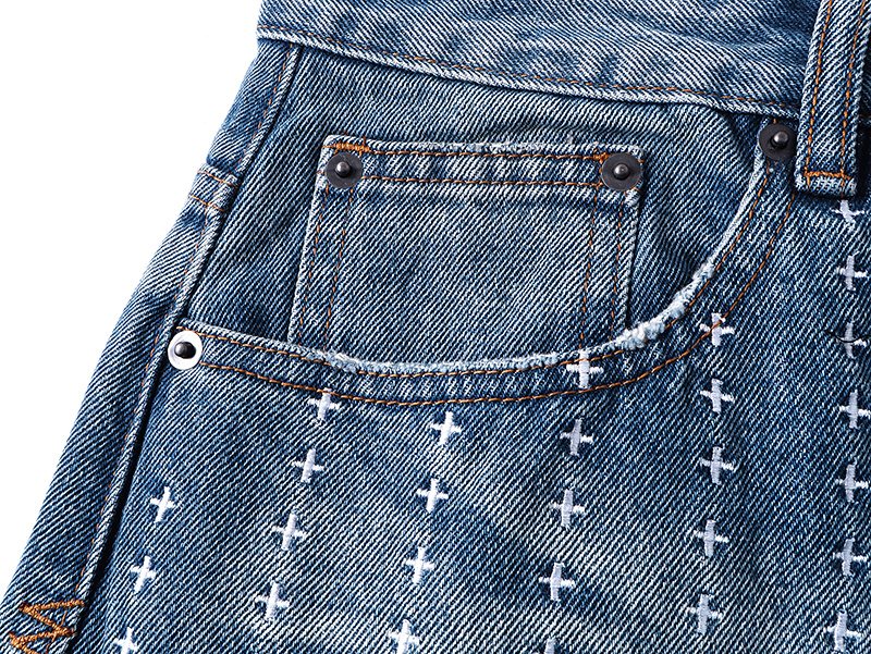 Ksubi Distressed Cross Embroidery Straight-Leg Jeans ¡ª detail