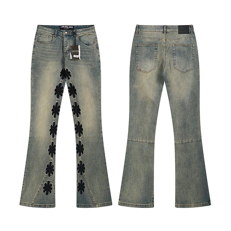 LOSTSHDWS Floral Applique Light Blue Flare Jeans ¡ª hero