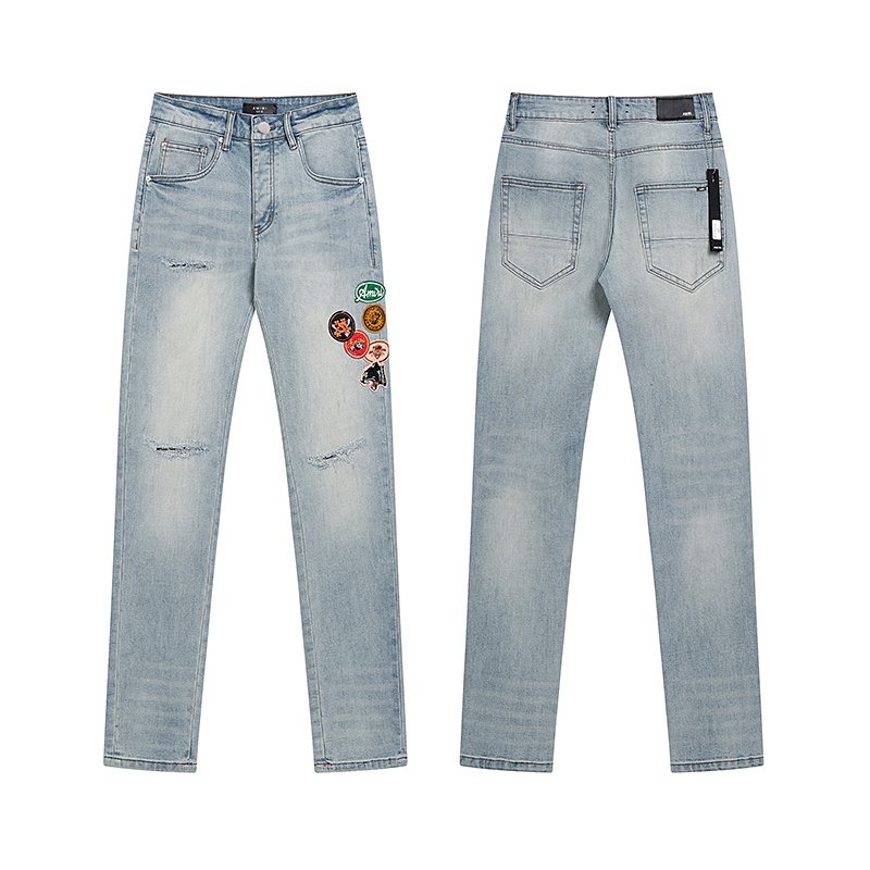 AMIRI Light Blue Patch Detail Slim Tapered Jeans ¡ª hero