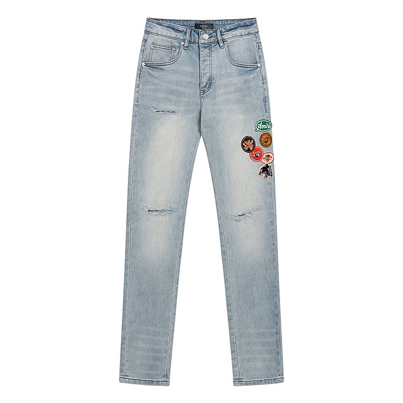AMIRI Light Blue Patch Detail Slim Tapered Jeans ¡ª front