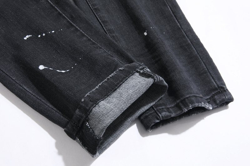 Purple Brand Black Distressed Paint-Splatter Jeans ¡ª detail