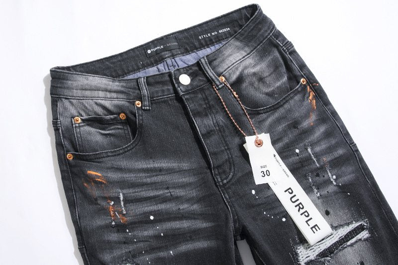 Purple Brand Black Distressed Paint Splatter Jeans ¡ª detail