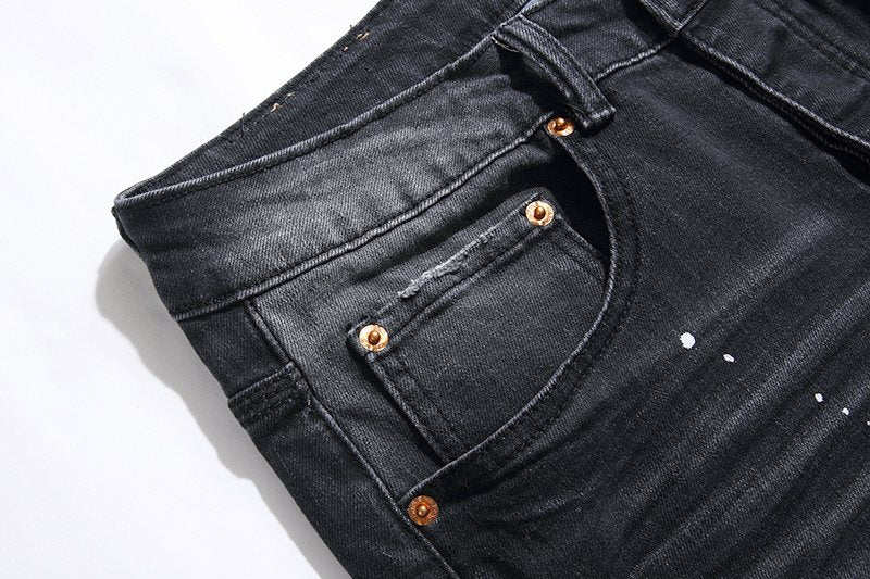 Purple Brand Black Paint Splatter Distressed Jeans ¡ª detail