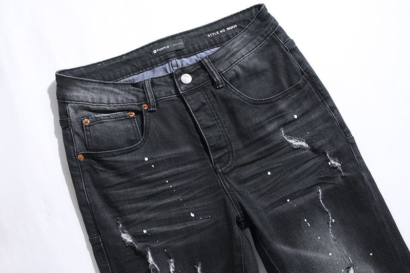 Purple Brand Black Paint Splatter Distressed Jeans ¡ª detail