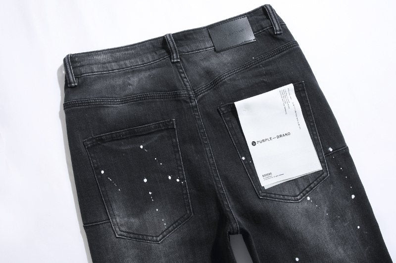 Purple Brand Black Paint Splatter Distressed Jeans ¡ª detail
