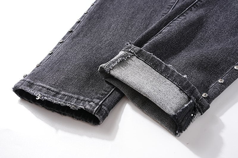 Purple Brand Black Distressed Studded Jeans ¡ª detail