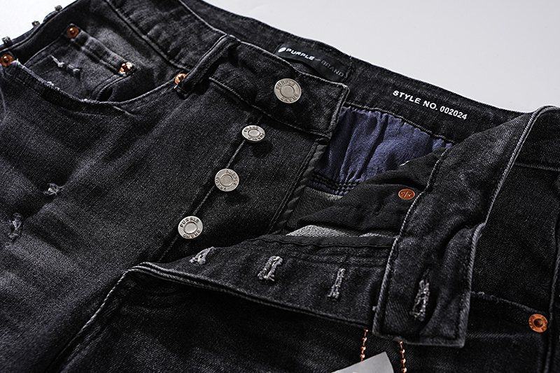 Purple Brand Black Distressed Studded Jeans ¡ª detail