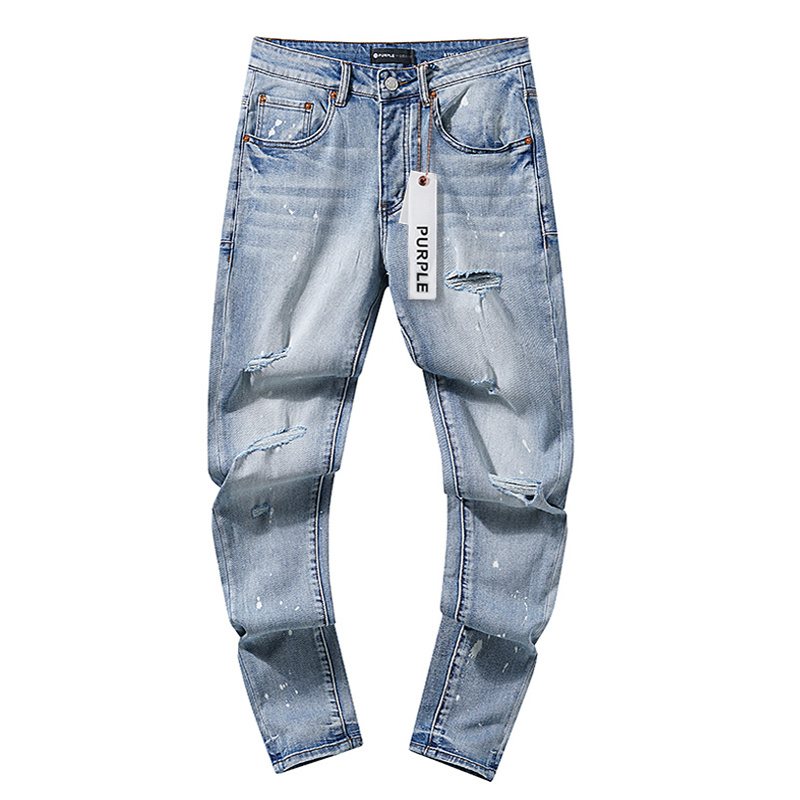 Purple Brand Light Blue Distressed Paint-Splatter Jeans ¡ª front